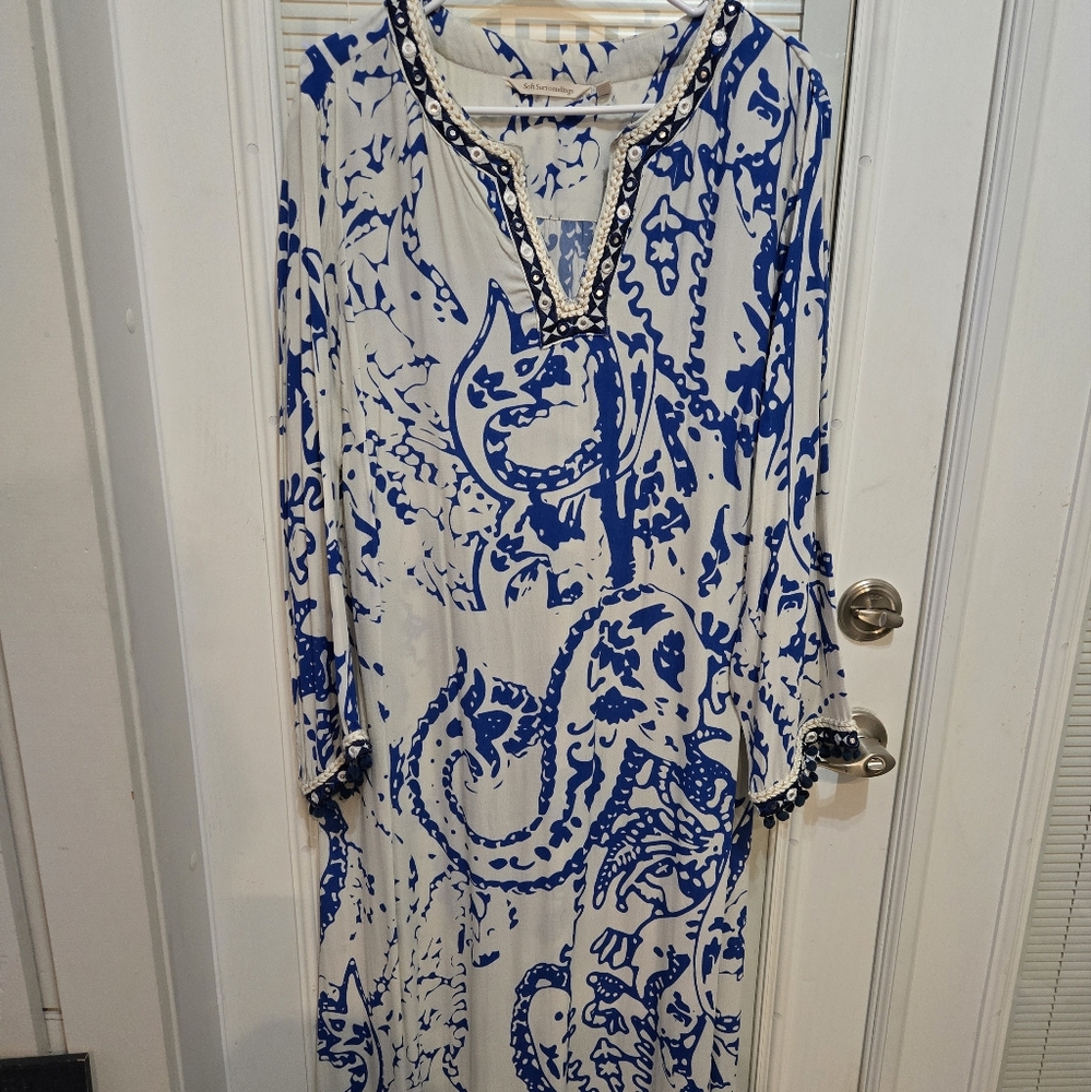 Soft Surroundings Blue and Cream Dress